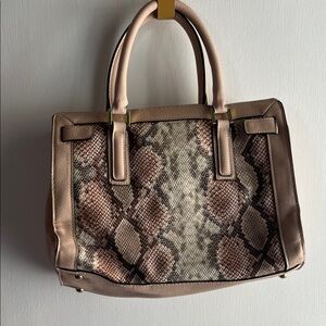 Structured Taupe Snake-Print Tote Bag